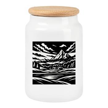 Paysage alpin – Chemise de style montagnard - Boîte à biscuits avec couvercle en bois - blanc - Devant