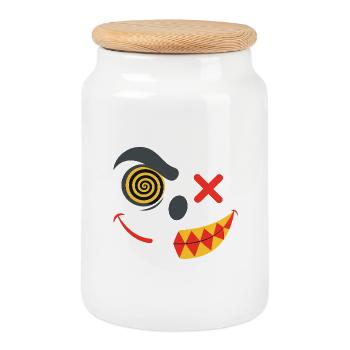 Masque de sourire coloré pour enfants - Boîte à biscuits avec couvercle en bois - blanc - Devant
