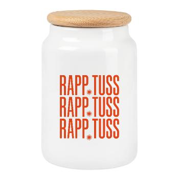 Design mit revolutionären Tuss Rapp Schriften - Keksdose mit Holzdeckel - Weiß - Vorne