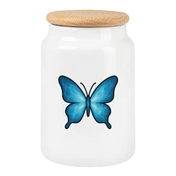 Âme Animal et Être Gardien : Papillon - Boîte à biscuits avec couvercle en bois - blanc - Devant