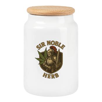 Sir Noble Herb mit Hanf Pflanzenmotiven - Keksdose mit Holzdeckel - Weiß - Vorne