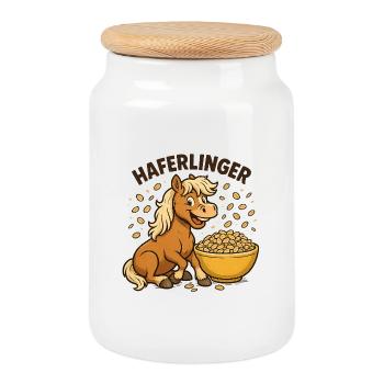 Haferlinger breakfast power - Cookie Jar with Wooden Lid - white - Front