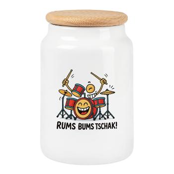 Energetic drum drummer - Cookie Jar with Wooden Lid - white - Front