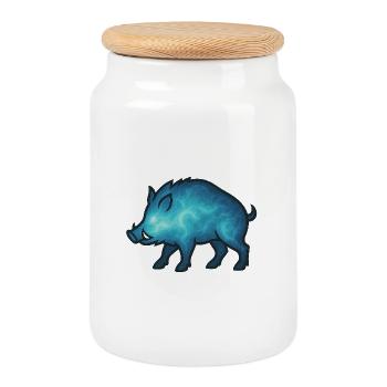 Animal de l’âme et être gardien : Sanglier - Boîte à biscuits avec couvercle en bois - blanc - Devant
