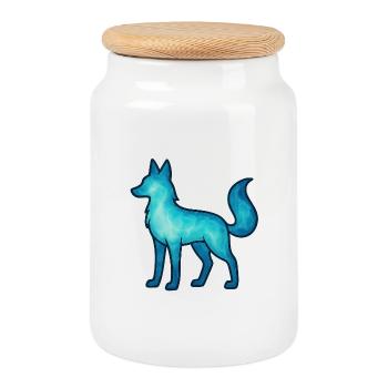Âme Animal et Être Gardien : Loup - Boîte à biscuits avec couvercle en bois - blanc - Devant