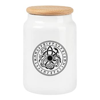 VK Viking Emblem – Norse Rune Design - Cookie Jar with Wooden Lid - white - Front