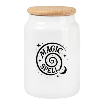 Magic Spiral with Moon and Stars - Cookie Jar with Wooden Lid - white - Front