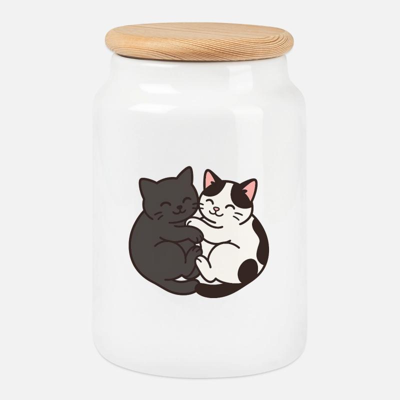 Katzen - Keksdose mit Holzdeckel - Weiß