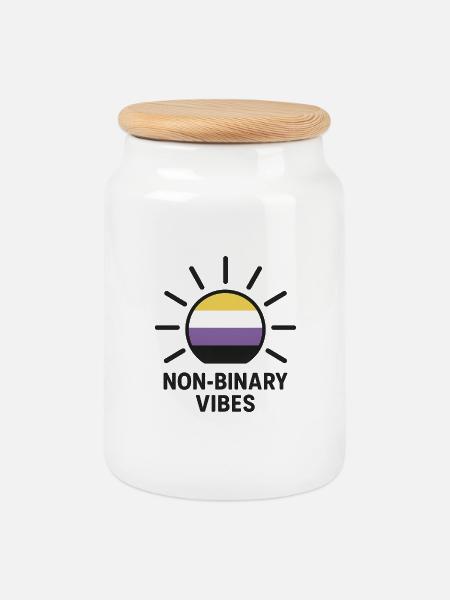 Non-Binary Vibes Sonnenlogo - Keksdose mit Holzdeckel - Weiß
