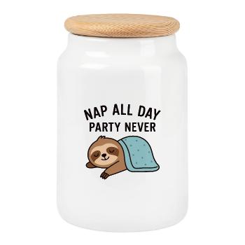 Sleepy Sloth Nap Ganztägiges Design - Keksdose mit Holzdeckel - Weiß - Vorne