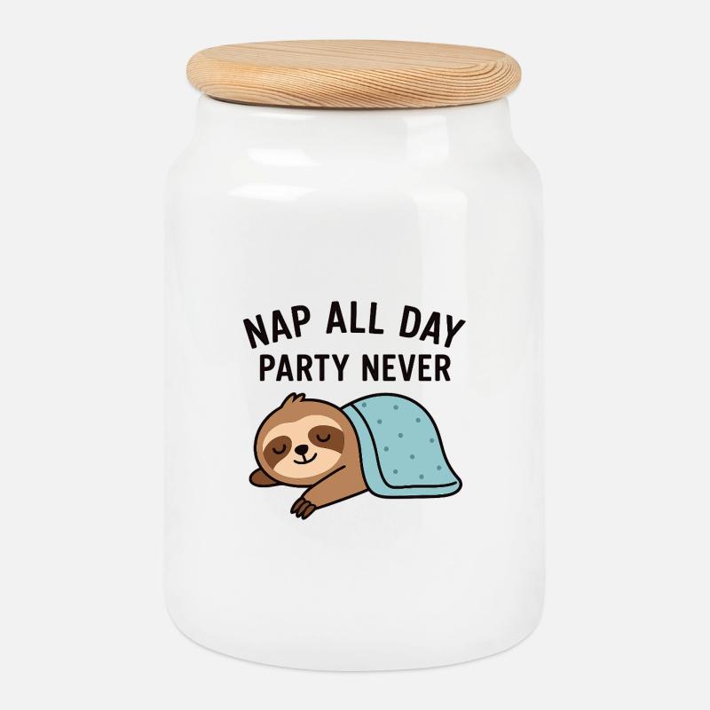 Sleepy Sloth Nap Ganztägiges Design - Keksdose mit Holzdeckel - Weiß
