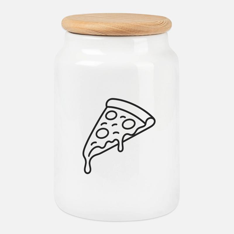 Pizzastück - Keksdose mit Holzdeckel - Weiß