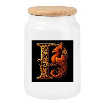 P – Magic Ornament with Phoenix - Cookie Jar with Wooden Lid - white - Front