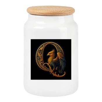 Q – Magisches Ornament mit Greif - Keksdose mit Holzdeckel - Weiß - Vorne