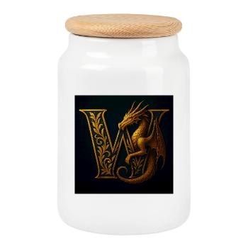 W – Magisches Ornament mit Drachen - Keksdose mit Holzdeckel - Weiß - Vorne