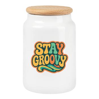 Stay Groovy Retro Vintage Design | 60s hippie style - Cookie Jar with Wooden Lid - white - Front