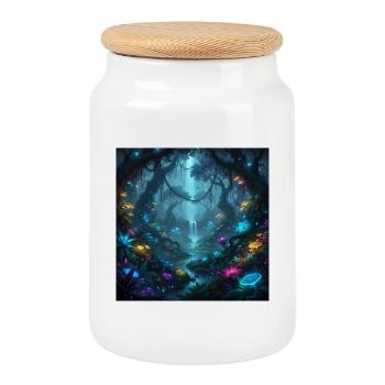 Glowing enchanted forest in the dark - Cookie Jar with Wooden Lid - white - Front