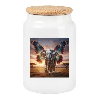 Mosaic elephant wing at sunset - Cookie Jar with Wooden Lid - white - Front