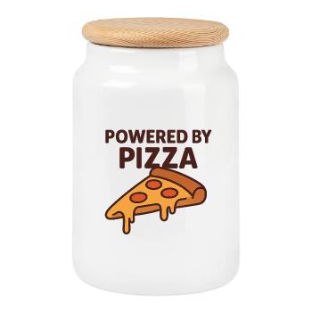 Powered by Pizza Motivational Design - Cookie Jar with Wooden Lid - white - Front