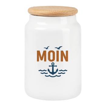Conception de moin maritime avec ancre et oiseaux - Boîte à biscuits avec couvercle en bois - blanc - Devant