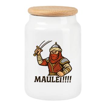 Arab Warrior – "Maulei!!" - Cookie Jar with Wooden Lid - white - Front