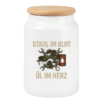 Steel in the blood, oil in the heart - Cookie Jar with Wooden Lid - white - Front