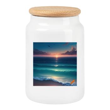 Coucher de Soleil Atlantique sur la Mer Tranquille - Boîte à biscuits avec couvercle en bois - blanc - Devant