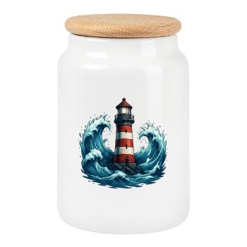 lighthouse - Cookie Jar with Wooden Lid - white - Front