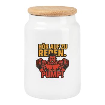 Motivating fitness print with bold motif - Cookie Jar with Wooden Lid - white - Front