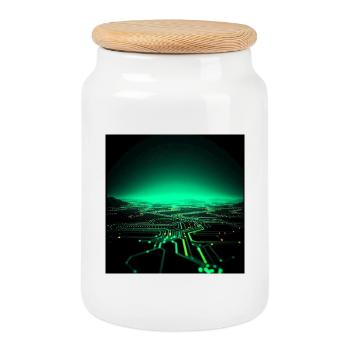 Neon Tech City Skyline - Boîte à biscuits avec couvercle en bois - blanc - Devant