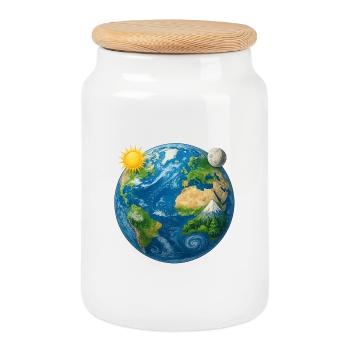 Earth - Earth - Planet Earth Universe - Cookie Jar with Wooden Lid - white - Front