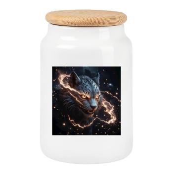 Electrifying Mythical Tiger - Cookie Jar with Wooden Lid - white - Front