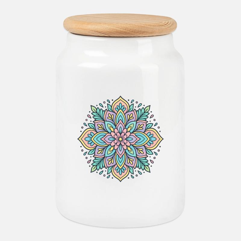 Blumenmandala - Keksdose mit Holzdeckel - Weiß