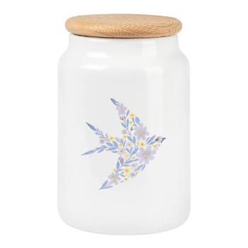 Floral nordique - Oiseau violet doux - Boîte à biscuits avec couvercle en bois - blanc - Devant