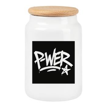 Graffiti Style Power Text Design - Cookie Jar with Wooden Lid - white - Front