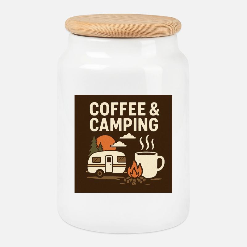 Kaffeekultur beim Camping - Keksdose mit Holzdeckel - Weiß