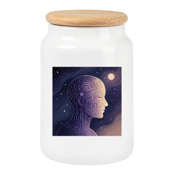 Digital Awareness – Futuristic AI T-Shirt - Cookie Jar with Wooden Lid - white - Front