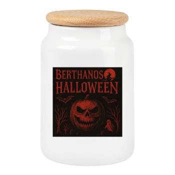 Berthanos Halloween Halloween Pumpkin Design - Cookie Jar with Wooden Lid - white - Front