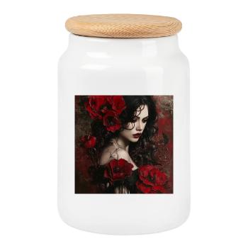 Mystical Rose Poetry - Cookie Jar with Wooden Lid - white - Front