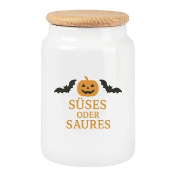 Halloween pumpkin design with bats - Cookie Jar with Wooden Lid - white - Front