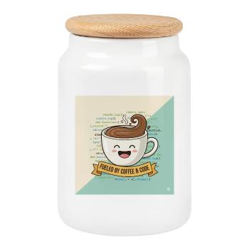 Happy Coffee Mug and Code - Cookie Jar with Wooden Lid - white - Front