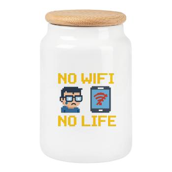 No WiFi, No Life - Keksdose mit Holzdeckel - Weiß - Vorne
