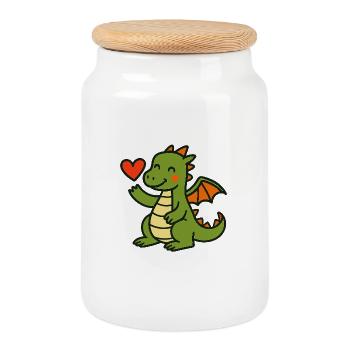 Dino_mit_Herz - Boîte à biscuits avec couvercle en bois - blanc - Devant