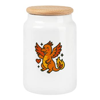 Dino_mit_Herz_im_Herbst - Cookie Jar with Wooden Lid - white - Front