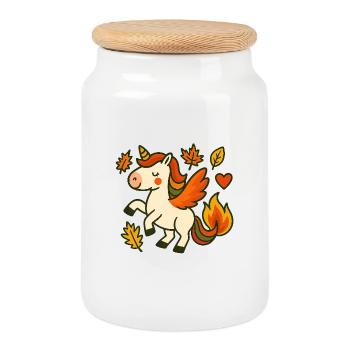 Einhorn_im_Herbst - Cookie Jar with Wooden Lid - white - Front