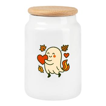 Geist_mit_Herz - Cookie Jar with Wooden Lid - white - Front