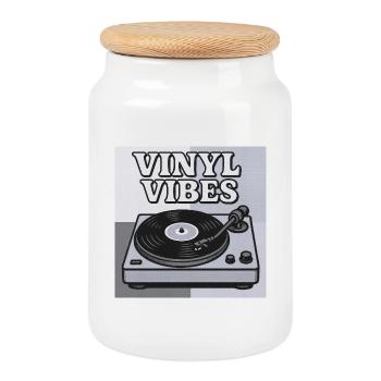 Vinyl Vibes Retro Turntable Design - Cookie Jar with Wooden Lid - white - Front