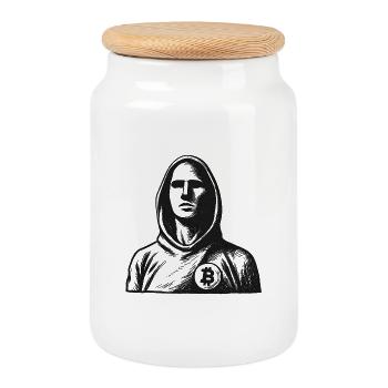 Hacker anonyme avec logo Bitcoin - Boîte à biscuits avec couvercle en bois - blanc - Devant