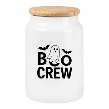 Halloween design with ghost and bats - Cookie Jar with Wooden Lid - white - Front