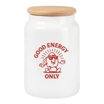 De la bonne énergie seulement - Boîte à biscuits avec couvercle en bois - blanc - Devant